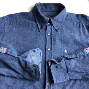 ETRO  nice blue cotton flannel button -down shirt  Sz 18~45 made in Italy 🇮🇹